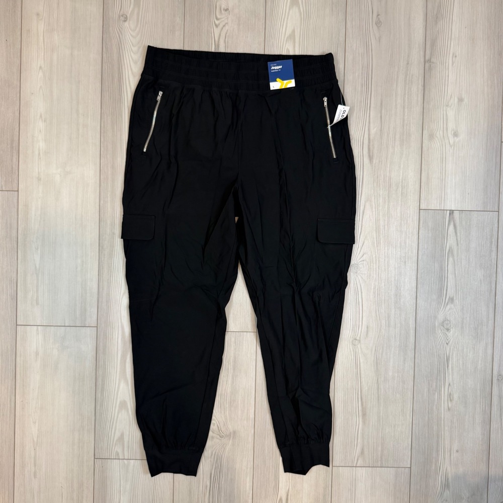 NWT Old Navy SleekTech Cargo Joggers Black High-Rise Go-Dry Pants Large 569700